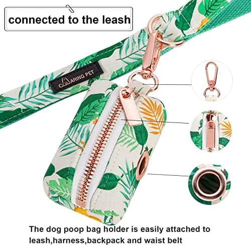 ARING PET Dog Waste Bag Dispenser, Cotton Doggy Poop Bags Holders Attach to Any Leashes, Portable Washable Leaf Pattern Pet Waste Pouch Dispenser with Metal Zipper