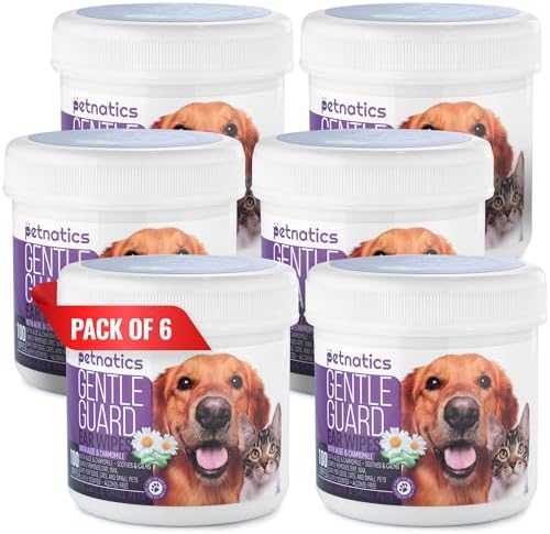 Gentle Guard Dog Ear Wipes with Aloe and Chamomile | Helps Remove Dirt & Wax Buildup | Dog Ear Cleaner Wipes | Alcohol-Free & Pet Safe | Pre-Soaked & Textured Pads | 100 Count 6 Pack