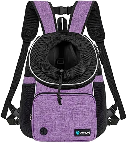 PetAmi Adjustable Cat & Dog Chest Carrier Backpack, Ventilated for Hiking & Camping, Max 15 lbs, Purple