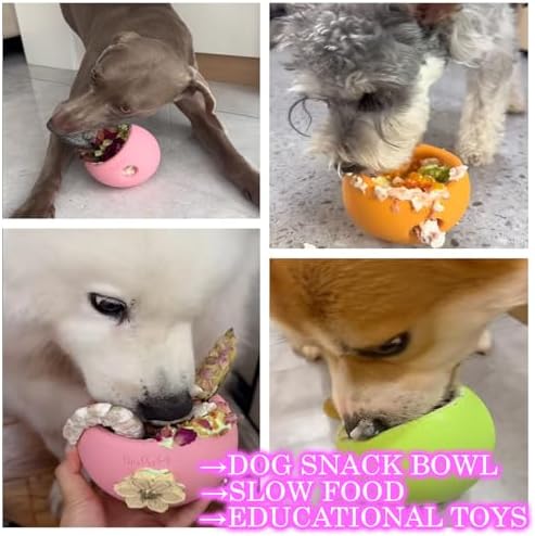 Treat Dispensing Dog Toy & Slow Feeder Bowl, Interactive Puzzle and Mental Toy for Anxiety Relief,Chase Play, and Use as Freezable Lick Bowl (Vibrant Orange, Small 357g)