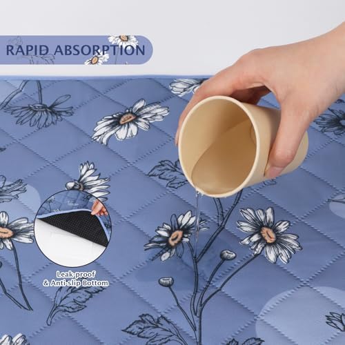 IEUUMLER Washable Pee Pads for Dogs, 2 Pack Non-Slip & Waterproof Pack Whelping Pad, Reusable Washable Puppy Potty Training Pad with Fast Absorbent for Playpen EU007 (Gray Blue Daisy, 36"X24"-2pcs)