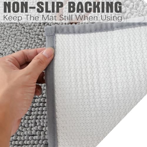 EXPAWLORER Dog Door Mat for Muddy Paws - Highly Absorbent Microfiber Pet Rug, Quick Dry Chenille Dog Runner Rug Indoor Outdoor, Non-Slip Entryway Carpet Washable Mud Mat for Dogs, Grey 36"x24"