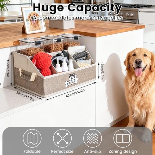 Dog Treat Storage Organizer for Countertop with Fabric Handle and Dividers