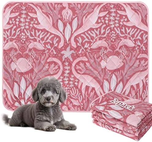 BVAGSS Washable Pee Pads for Dogs, 2 Pack Reusable Leakproof Puppy Wee Wee Pad, Non-Slip Waterproof Pet Training Pads, Super Absorbent Whelping Pads XH081 (Dino Pink, 24X18 Inch (Pack of 2))