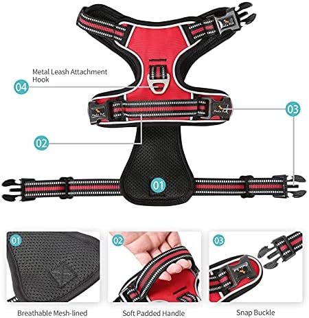 HEELE Dog Harness, Reflective Front Clip Vest with Control Handle, Red, M