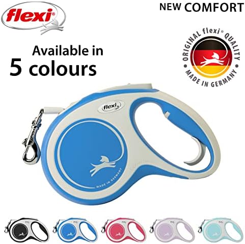 Flexi New Comfort Tape Grey & Blue Medium 5m Retractable Dog Leash/Lead for Dogs up to 25kgs/55lbs