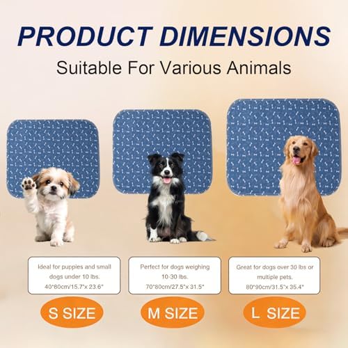 Puppy Pads with Pheromones, Washable Pee Pads for Dogs Potty Training, Reusable Dog Mat with Pet Hair Removal Gloves for Playpen, Crate, Whelping Box (Blue,S)