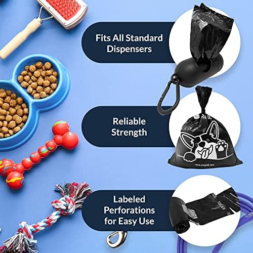 Reli. Dog Poop Bags w/Holder (360 Pack - 24 Rolls) | Leash Clip Dispenser