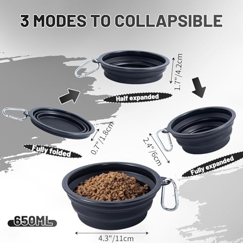 Dog Bowl Pet Collapsible Bowls, 2 Pack Collapsible Dog Water Bowls for Cats Dogs, Portable Pet Feeding Watering Dish for Walking Parking Traveling with 2 Carabiners (Black+Black, Medium)