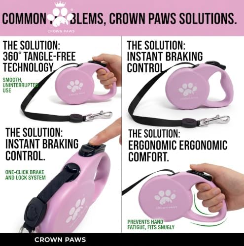 Retractable Dog Leash (Small), 10ft Heavy Duty Nylon Tape for Dogs up to 33 lbs, One-Hand Brake & Lock, Tangle-Free, Compact Lightweight Design, Pink S GC-DAN