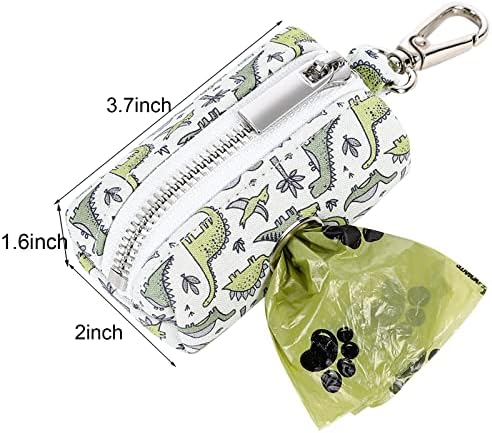 ARING PET Dog Waste Bag Dispenser, Cotton Doggy Poop Bags Holders Attach to Any Leashes, Portable Washable Dinosaur Pet Waste Pouch Dispenser with Metal Zipper