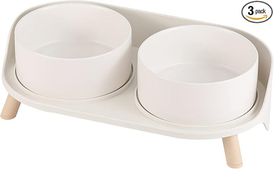 Elevated Ceramic Dog Bowl Set - Double Dog Feeding Bowls with Stand Splash Proof - Raised Dishes for Food and Water - Ideal for Small to Medium Dogs - 2 x 720 ml - 11.3 oz - White