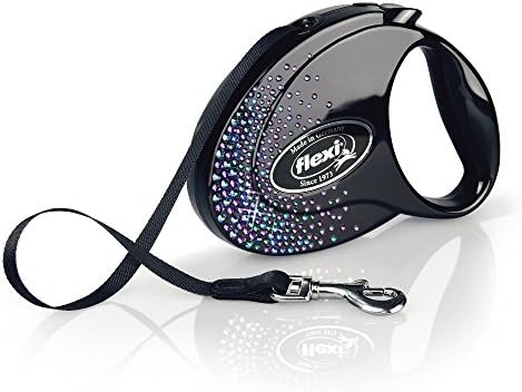Flexi Glam Splash Mystic Tape Onyx-Black Medium 5m Retractable Dog Leash/Lead for Dogs up to 25kgs/55lbs