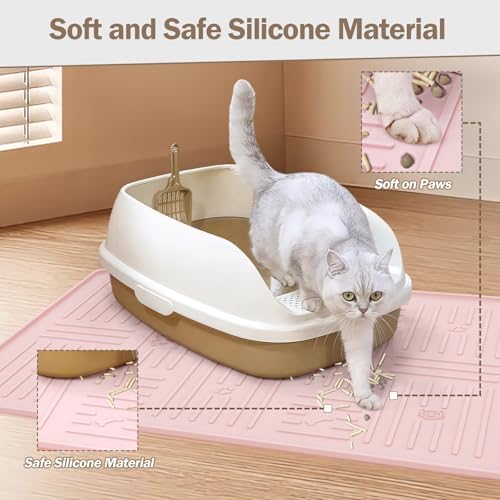 Silicone Cat Litter Mat, 34" X 25" Litter Box Mat, Pink