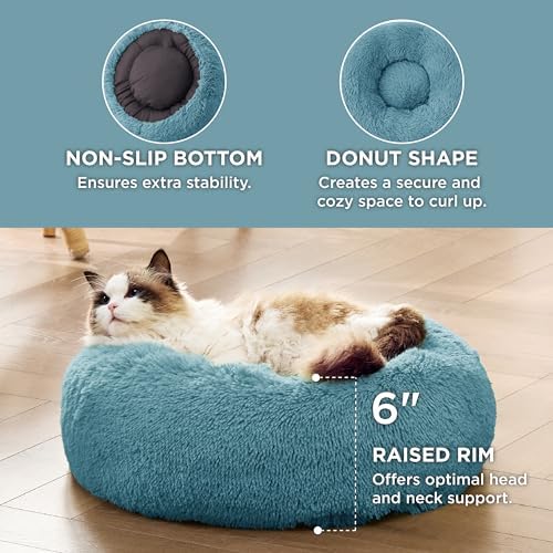 Bedsure Calming Cat Beds Donut Round Washable Kitten Bed,20 inches