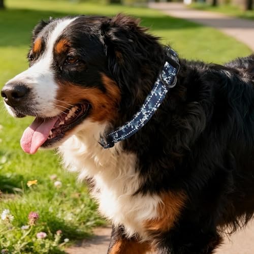 Kazazoo Large Dog Collar, Reflective Collar,No Pull,Heavy Duty Collar,Soft Neoprene & Quick Release Buckle Dog Collars for Labrador,German Shepherd,Golden Retriever Blue camo-L