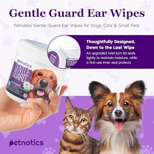 Gentle Guard Dog Ear Wipes with Aloe and Chamomile | Helps Remove Dirt & Wax Buildup | Dog Ear Cleaner Wipes | Alcohol-Free & Pet Safe | Pre-Soaked & Textured Pads | 100 Count 2 Pack