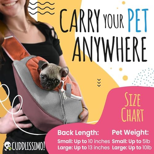 Cuddlissimo Small Dog Sling Carrier, Pet Cat Sling, Puppy Pouch - Red-S