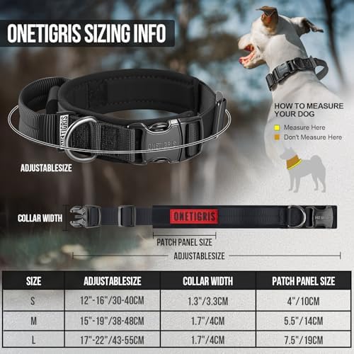OneTigris Heavy Duty Dog Collar for Large Dogs with Traffic Handle Black L