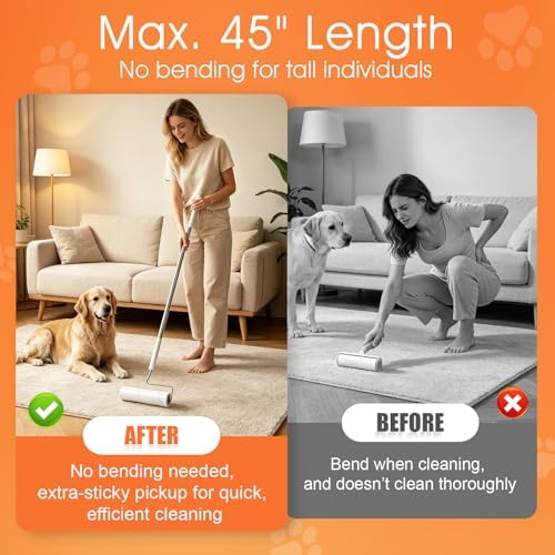 WulaWindy Long Handle Lint Roller for Pet Hair, 450 Sheets, 5 Rolls