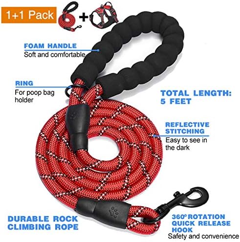 tobeDRI No Pull Dog Harness Adjustable Reflective Oxford Easy Control Medium Large Dog Harness with A Free Heavy Duty 5ft Dog Leash, Red, XL