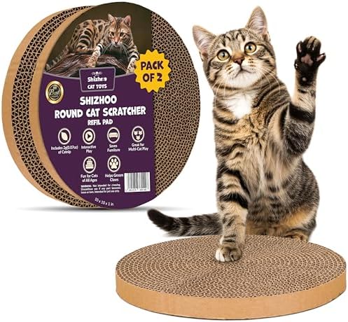 Scratch and Spin Cat Scratcher Replacement Pads for Active Play, Natural Recycled Corrugated Cardboard, Supports Pet Behaviors, Relieves Stress - 2 Count