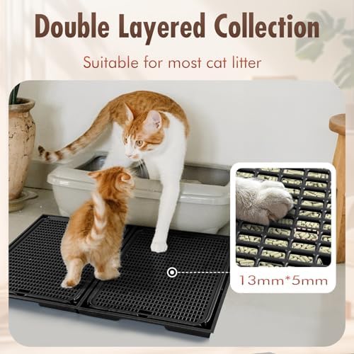 2Pack Cat Litter Box Step, Cat Litter Catcher, Expandable Interlock Litter Mat, Washable Easy Clean, Waterproof & Urine Proof, Black