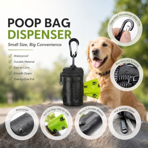 Microfiber Leather Dog Poop Bag Holder with 360 Degree Rotation Clip