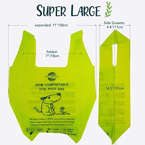 Dog Poop Bag, Compostable Cat Litter Bags with Easy-Tie Handles, Eco-Friendly Pet Waste Bags, Unscented, Vegetable-Based, Extra Thick, Leak Proof, Fits for Dogs and Cat Scoops, 60 Counts