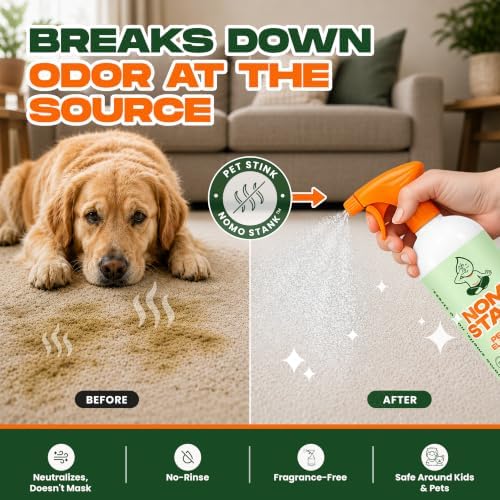 NOMO STANK Pet Odor Eliminator Spray for Home & Carpet | Unscented, 32 oz