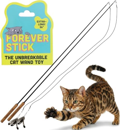 Forever Stick 2-Pack - The Unbreakable Cat Wand Toy, Durable Cat Toy Wand, Extra Long Cat String Toy, Cat Fishing Pole Toy for Bored Indoor Adult Cats, Cat Stick Toy, Cat Feather Wand, Cat Teaser Wand