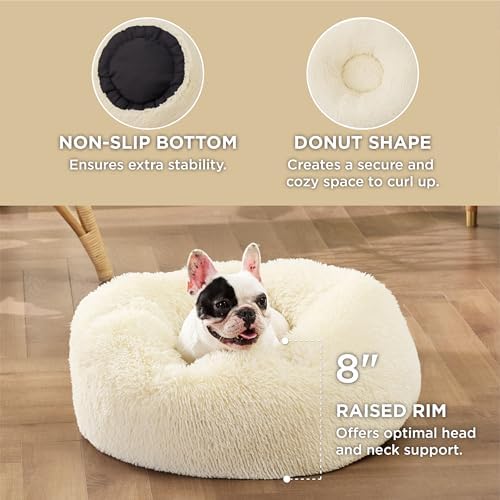 Bedsure Calming Small Medium Dog Bed Donut Washable Puppy Bed,27ins Cream