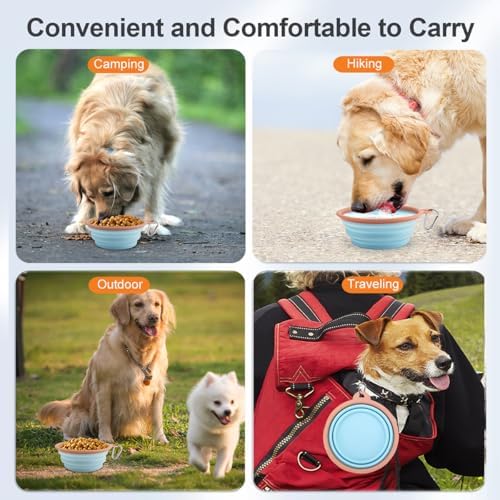 Collapsible Dog Bowls for Travel Portable Pet Food Bowl Compact Silicone Dog Water Dish with Carabiner Clip, BPA Free, Perfect for Large/Medium/Small Dog/Cat/Pets, 2 Pack, Sky Blue, 1000ML