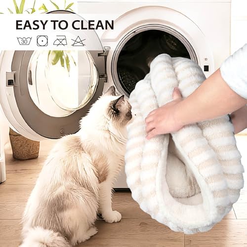 Washable Round Cat Bed Soft Corduroy Fleece Puppy Bed