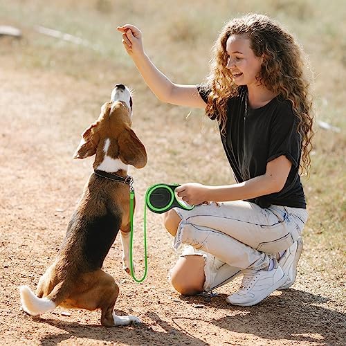 Segarty 16 Ft Extendable Dog Leash, 5m Heavy Duty Walking Dog Leash for Medium Small Dogs up to 44lb, Anti-Slip Handle 360°Tangle-Free Nylon Tape, One-Handed Button Lock & Release (Green)