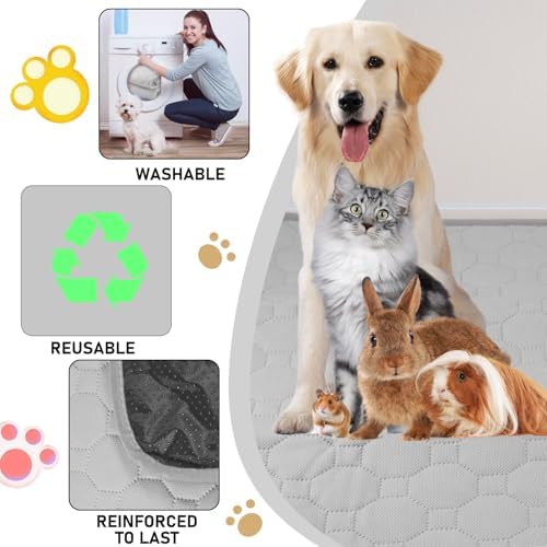 2 Pack Washable Dog Pee Pads, 26" x 20" Reusable Puppy Pads, Waterproof Anti Slip Bottom Pet Training Pads for Small Animals Rabbit Hamste Bunny Puppy Cat Grey Large