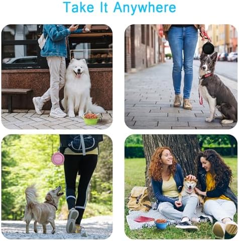 PetBonus 2-Pack Silicone Collapsible Dog Bowls, BPA Free Dishwasher Safe, Portable Foldable Expandable Travel Bowl, Food Water Feeding Cup Dish for Dogs Cats with 2 Carabiners (Light Blue & Green)