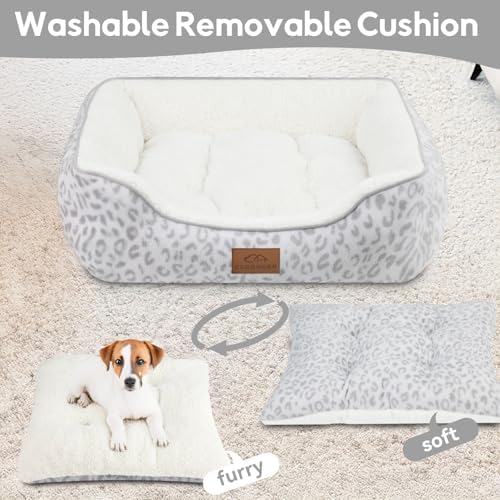 Zerbuger 25in White Leopard Rectangle Cat Dog Bed Machine Washable Sofa