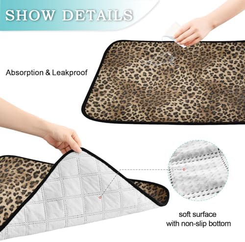 Blueangle Vintage Leopard Print Washable Pee Pads for Dogs, 3-Pack Reusable Puppy Pads Pet Training Pads, Waterproof Dog Pee Pads for Car, Non-Slip Protects Whelping Pad