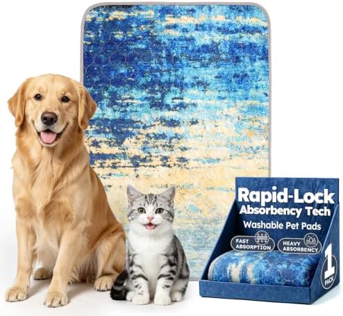 Yoofoss Washable Pee Pads for Dogs and Cats, Super Absorbent Reusable Dog Training Pads with Waterproof, Non-Slip Backing, Abstract Blue Yellow, 24x36 Inch,2 Pack