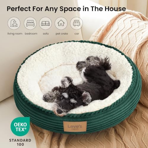 Love's cabin Round Donut Cat and Dog Cushion Bed, 24in Pet Bed for Small or Medium Dogs, Anti-Slip & Water-Resistant Bottom, Soft Durable Fabric Pet Beds, Washable Calming Cat Bed Dark Green