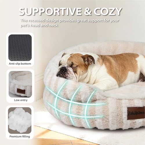 Washable Round Cat Bed Puppy Bed, Soft Corduroy Fleece Pet Bed