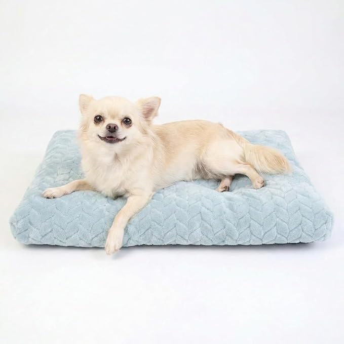 Small Dog Bed for Crate,22 Inch Washable Dog Crate Pad for Dog Cages,Soft Jacquard Flannel Puppy Kennel Bed with Anti-Slip Bottom,Fluffy Dog Mat for Small Dogs,Washed Blue