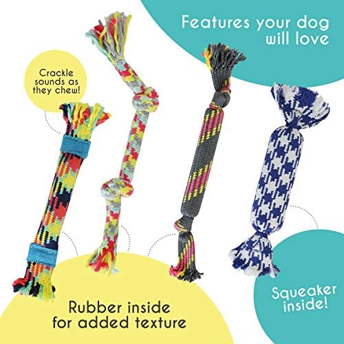 rocket & rex Puppy Tug Rope Toys for Small Dogs, Teething (4pk)