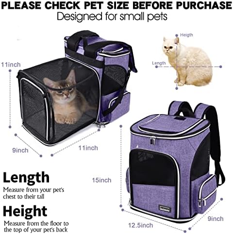 BAGLHER Expandable Pet Carrier Backpack，Pet Backpack for Small Cats Puppies Dogs Bunny, Airline-Approved Ventilate Backpack for Travel, Hiking and Outdoor Use. Purple