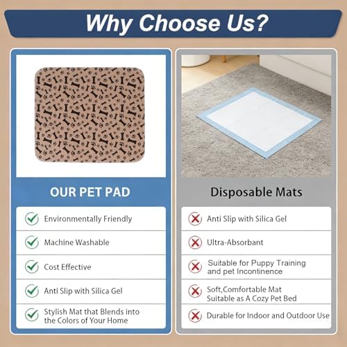 Puppy Pads with Pheromones, Washable Pee Pads for Dogs Potty Training, Reusable Dog Mat with Pet Hair Removal Gloves for Playpen, Crate, Whelping Box (Brown,M)