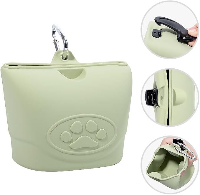 Silicone Dog Treat Pouch-Small Training Bag-Portable Dog Treat Bag for Leash with Magnetic Closure and Waist Clip Dog Training Fanny Pack (Off White)