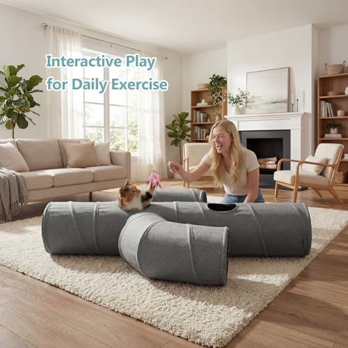 Ownpets Cactus Cat Tunnel 10" with Peek Holes for Indoor Large Cat, Grey