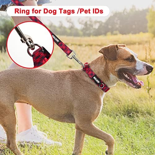 azuza 3 Pack Christmas Nylon Dog Collars Buffalo Check Durable and Comfortable Dog Collars with ID Tag Ring Adjustable for Medium Dogs, M (14-20inch)