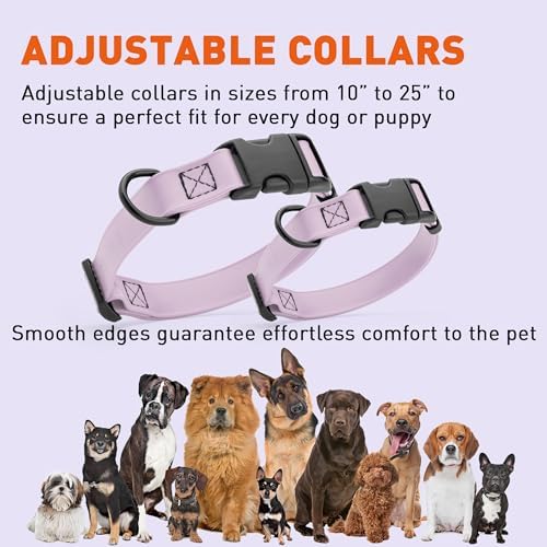 Dogline Biothane Waterproof Dog Collar with Quick Release Buckle Strong Coated Nylon Webbing with Odor- Proof for Easy Care Easy to Clean Fits Small Medium Large Dogs, Lavender 1" W 15-23" L